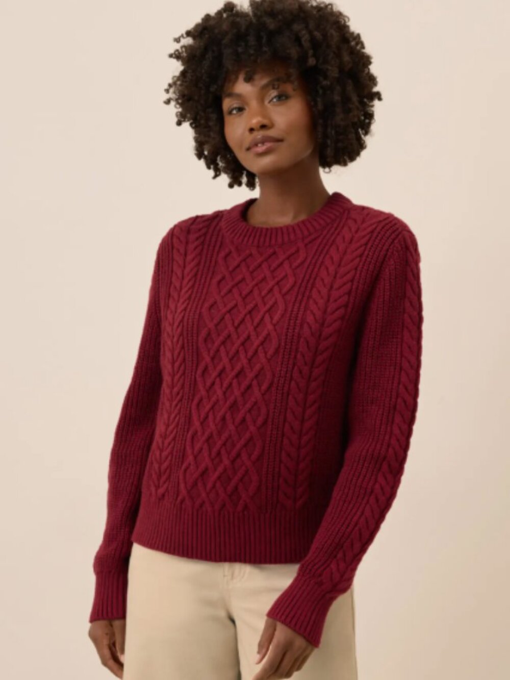 Pact Organic Cotton Cable Knit Crew Sweater, Red, Large, New!